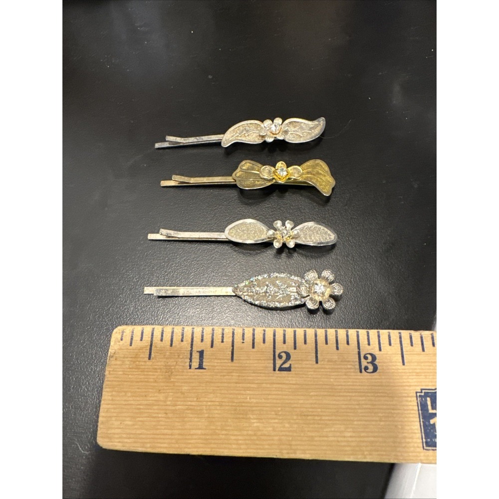 Vintage  Hair Accessories‎ Lot Bobby Pins Flowers Bow Leaves  Rhinestone - Picture 6 of 6